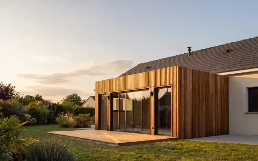 Extension bois vitrée accolée à une maison