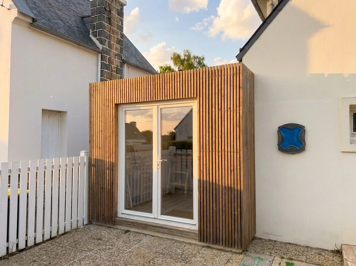 Extension bois Greenkub accolée à une maison, 20 m², agrandissement, Ille-et-Vilaine
