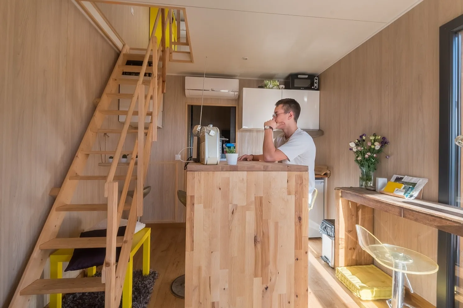 Studio étudiant de 30 m², studio en ossature bois Greenkub (Haut-Rhin), vue intérieure