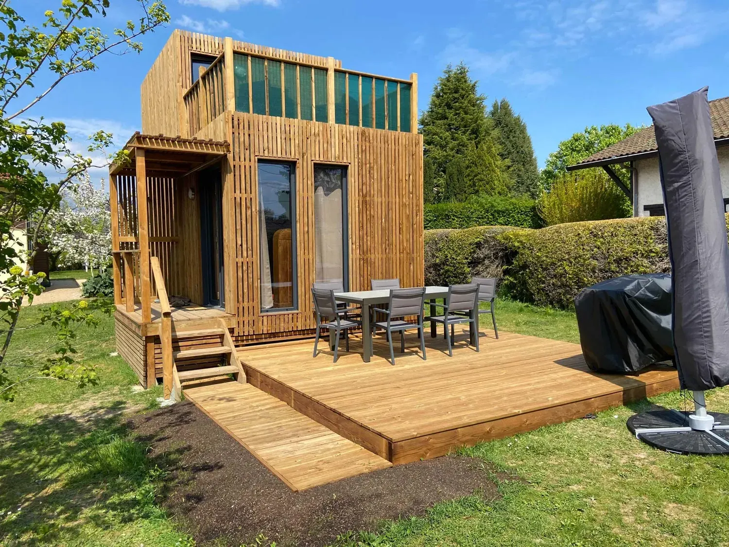 Résidence principale de 30 m², studio en ossature bois Greenkub (Ain), vue extérieure