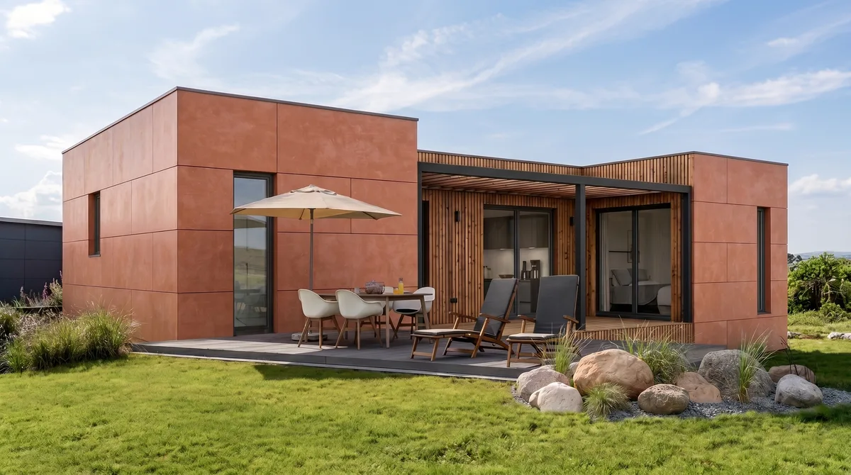 Maison en bois Greenkub M80U, 80 m² de plain-pied, vue extérieure