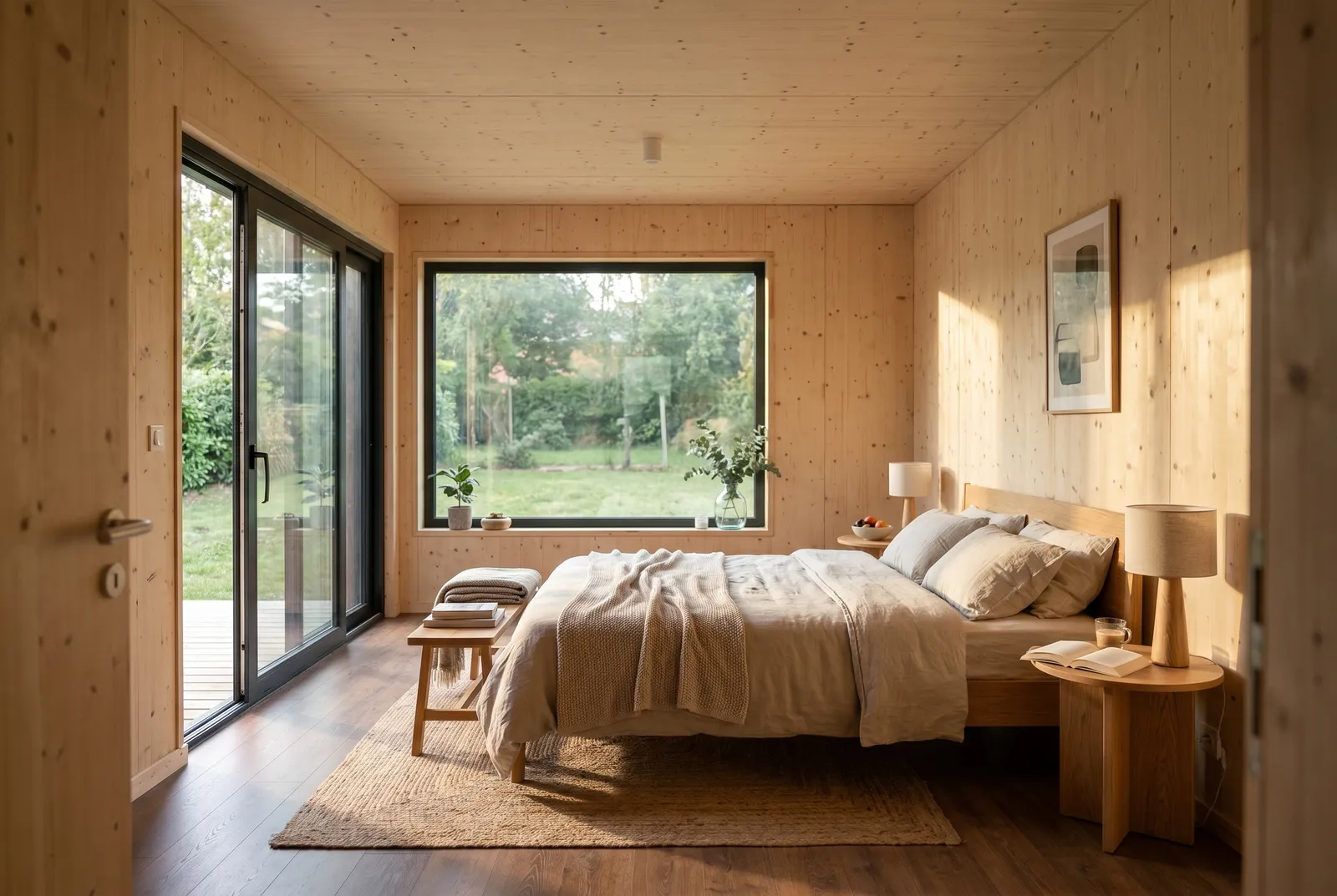 Chambre principale, M80R, maison en bois Greenkub de 80 m²