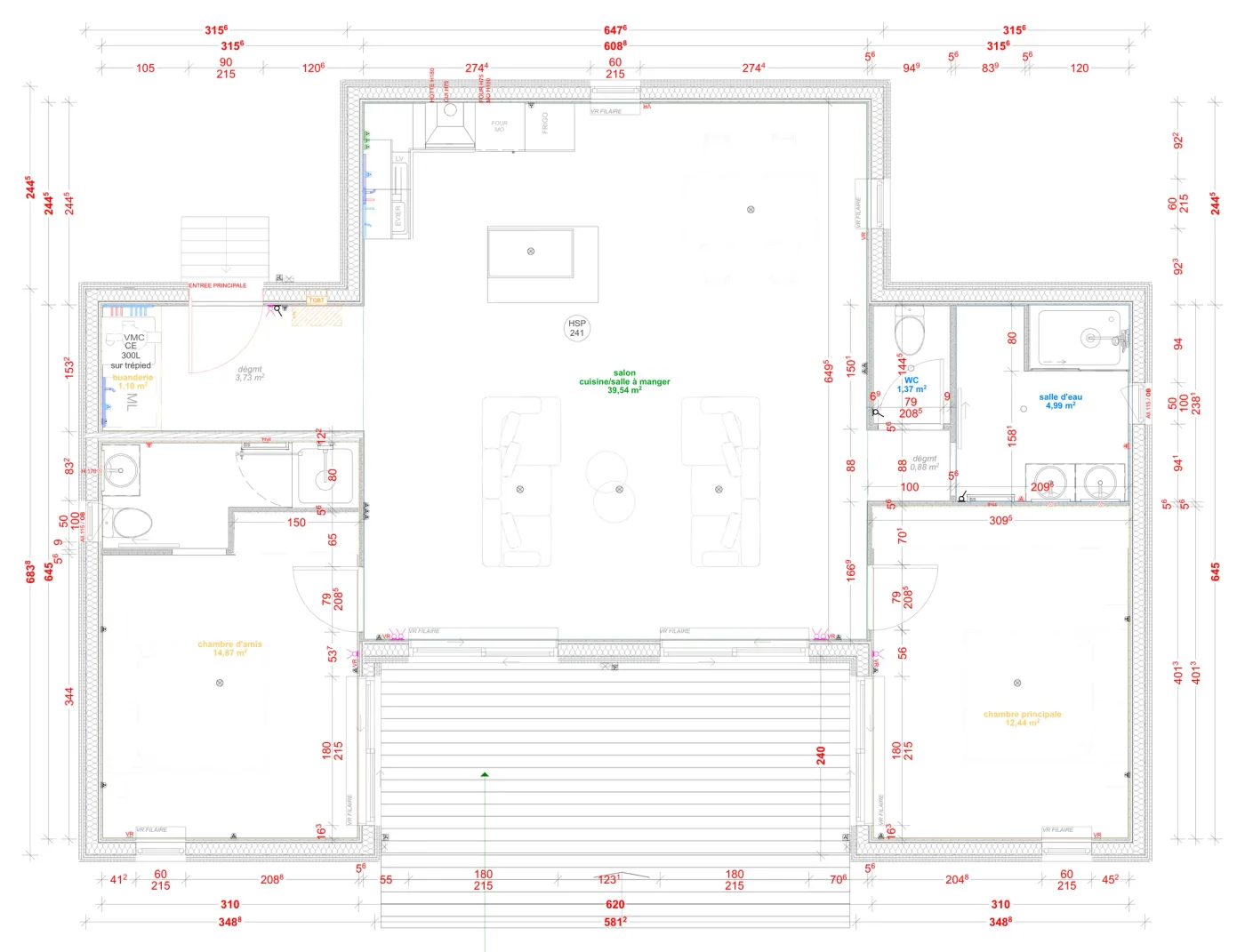 Plan coté de la maison M80U, 80 m² de plain-pied